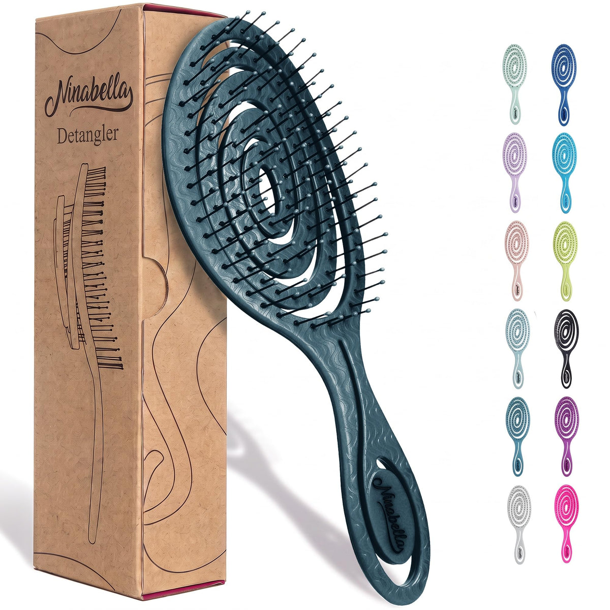Ninabella Detangler Brush - No Tangle Hair Brush for Women, Fine, Thick and Long Hair - Hairbrush for Wet and Dry Hair, Gentle on the Scalp - Green