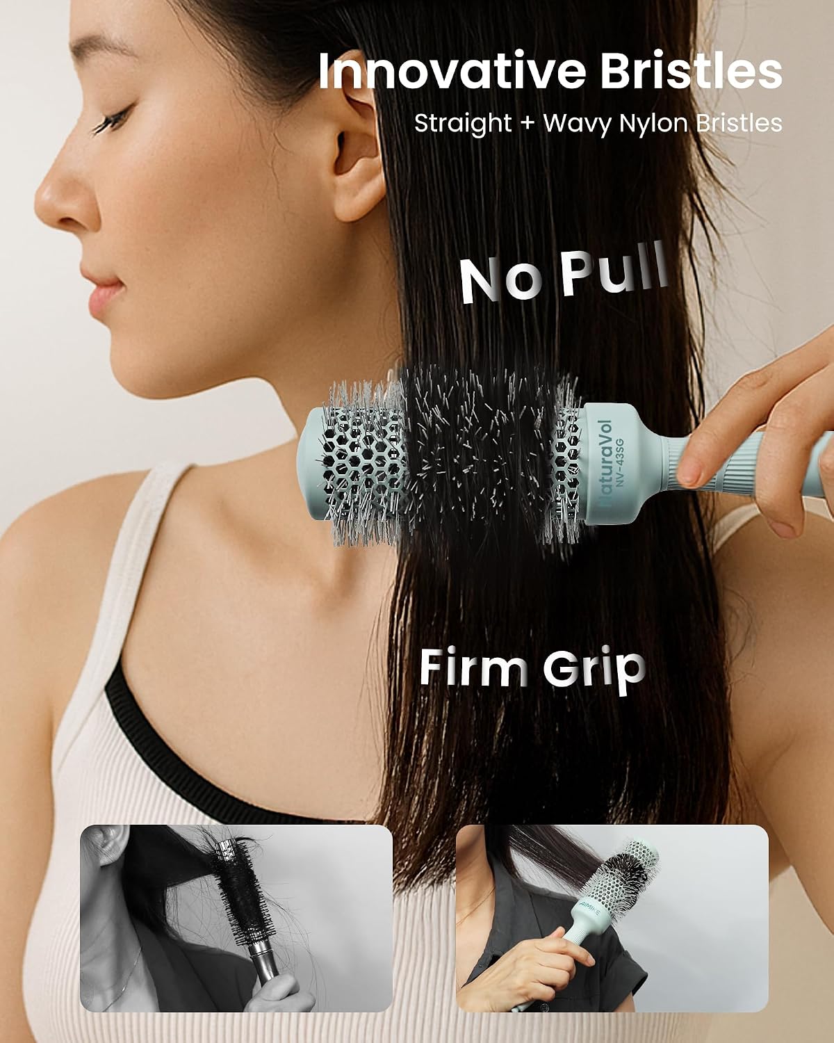 AIMIKE NaturaVol Round Brush for Blow Out, Round Hair Brush for Blow Drying