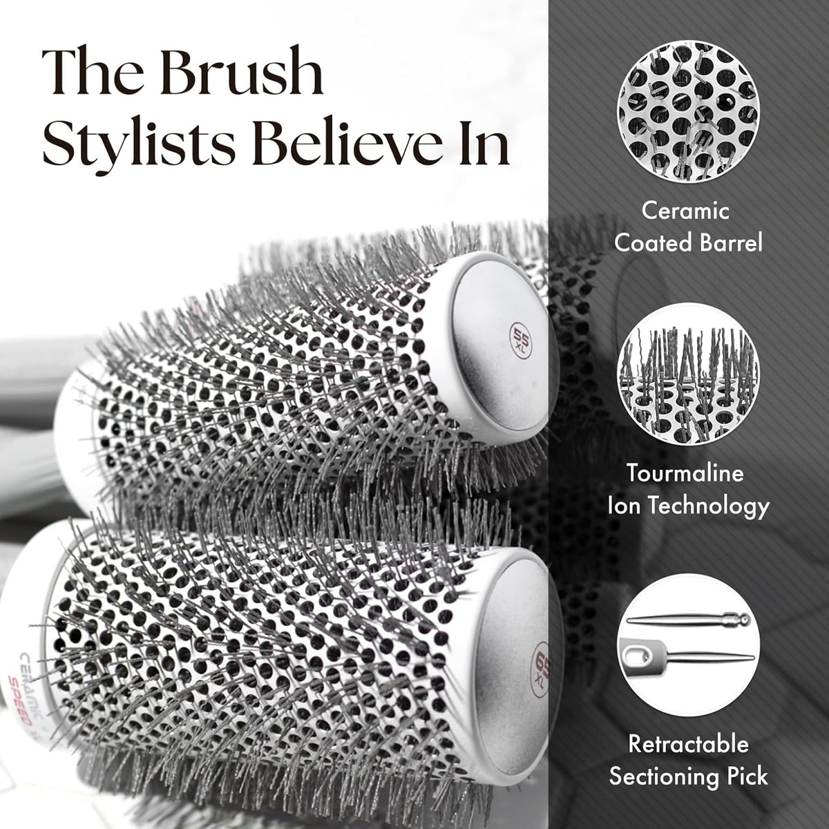 Olivia Garden Ceramic + Ion Speed XL - Extra-Long Round Thermal Hair Brush - Not Electrical - Professional Blowout Brush for Normal to Thick Hair