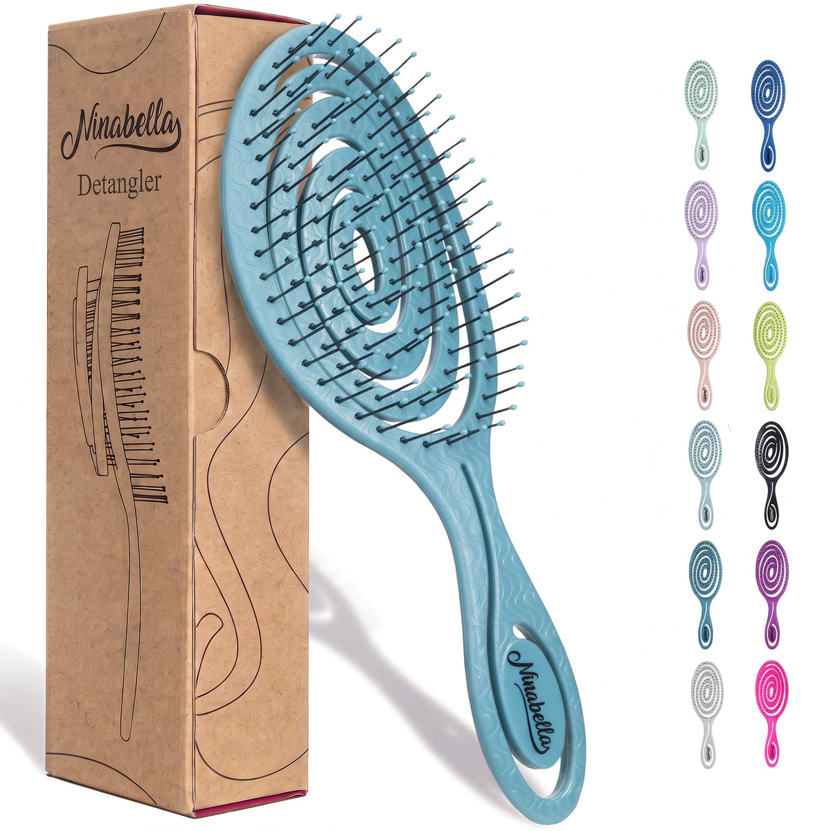 Ninabella Detangler Brush - No Tangle Hair Brush for Women, Fine, Thick and Long Hair - Hairbrush for Wet and Dry Hair, Gentle on the Scalp - Green