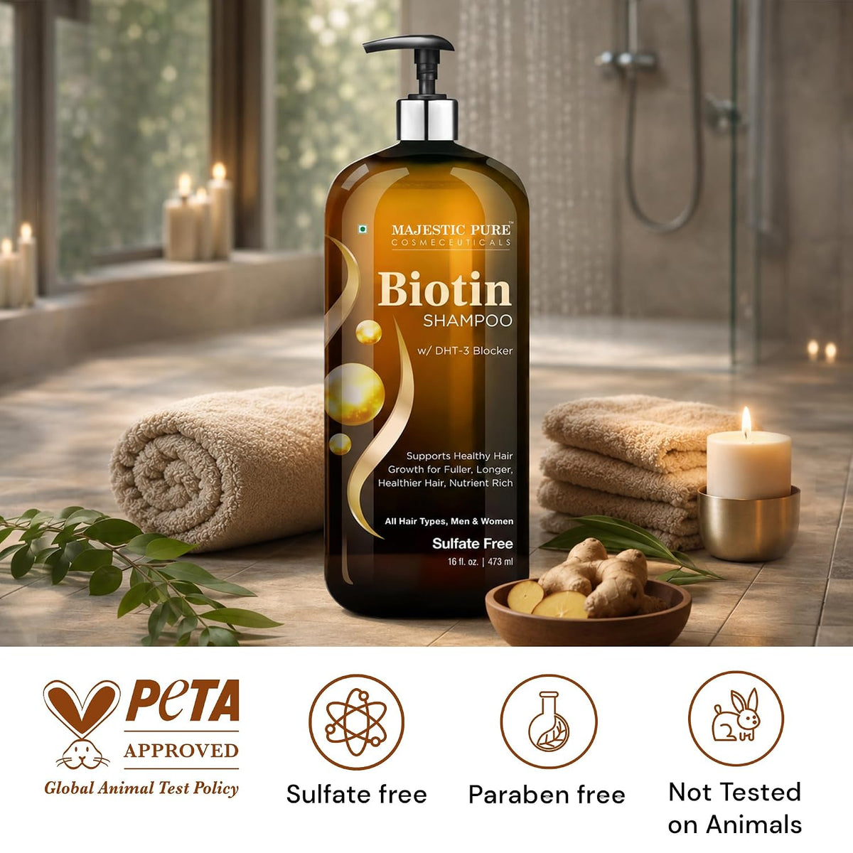 Majestic Pure Biotin Shampoo Sulfate & Paraben Free - 16 Fl Oz