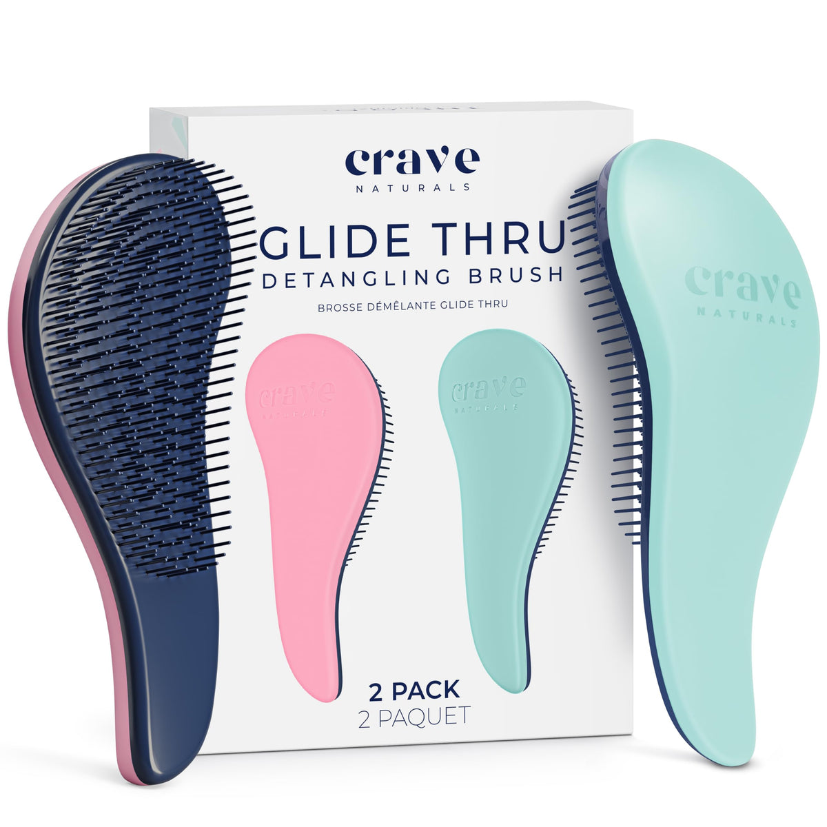 Crave Naturals Glide Thru Detangling Hairbrush that Glides Through Tangles For Wet, Dry and Damaged Hair - Gentle Detangler Styling Tool for Adults, Kids, Men and Women - 7.5 x 3 in, Turquoise