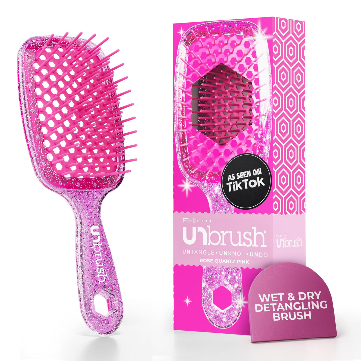 FHI Heat UNbrush Detangling Brush for Pain-Free Brushing on All Wet or Dry Hair Types — Durable DuoFlex Anti-Static Bristles, Lightweight Handle, Vented Hair Brush