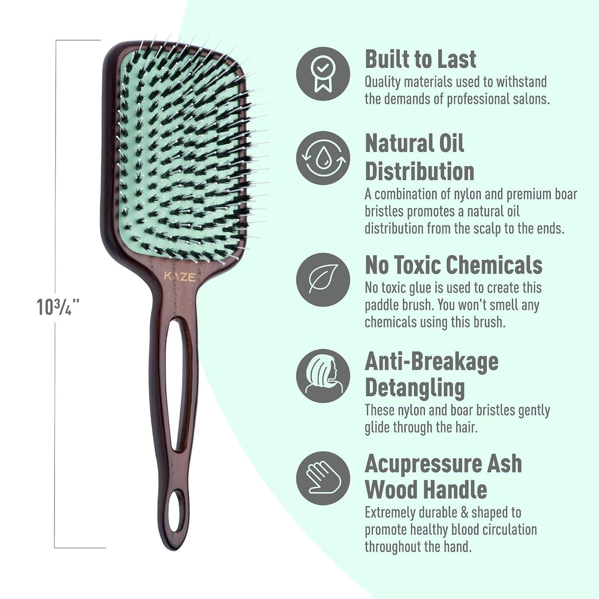 MINT Kaze Eco-Friendly Boar Bristle Paddle Hair Brush for Women