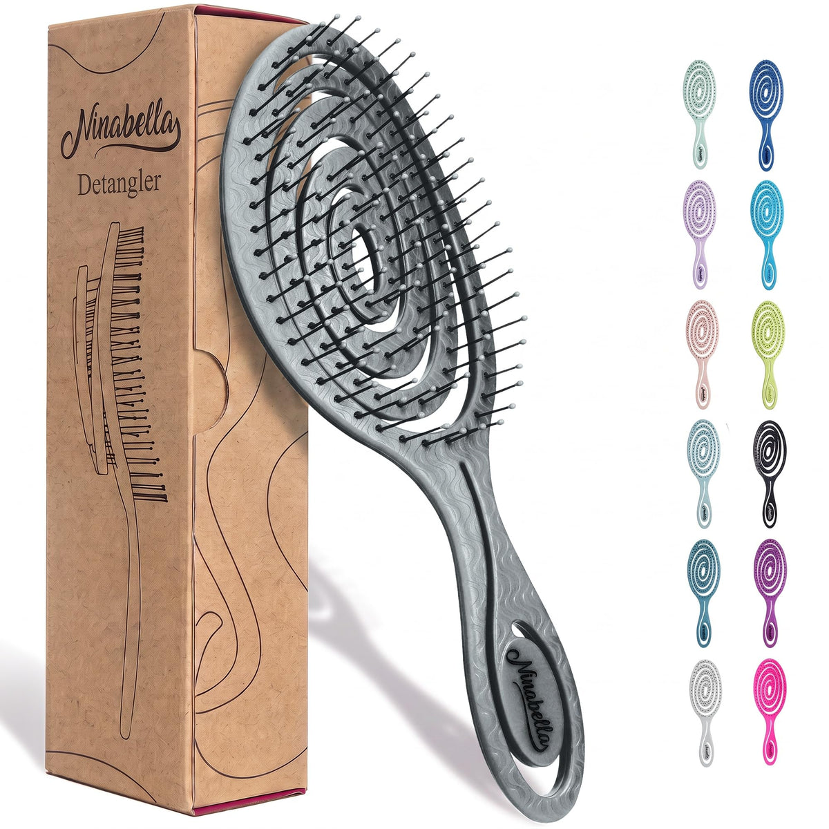 Ninabella Detangler Brush - No Tangle Hair Brush for Women, Fine, Thick and Long Hair - Hairbrush for Wet and Dry Hair, Gentle on the Scalp - Green