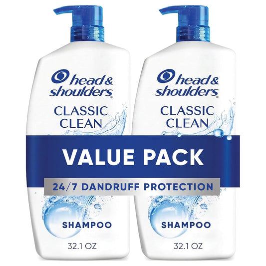 Head & Shoulders Classic Clean Anti-Dandruff Shampoo Twin Pack, 32.1 fl oz Each, 72-Hour Dandruff Protection, Safe for Everyday Use on All Hair Types