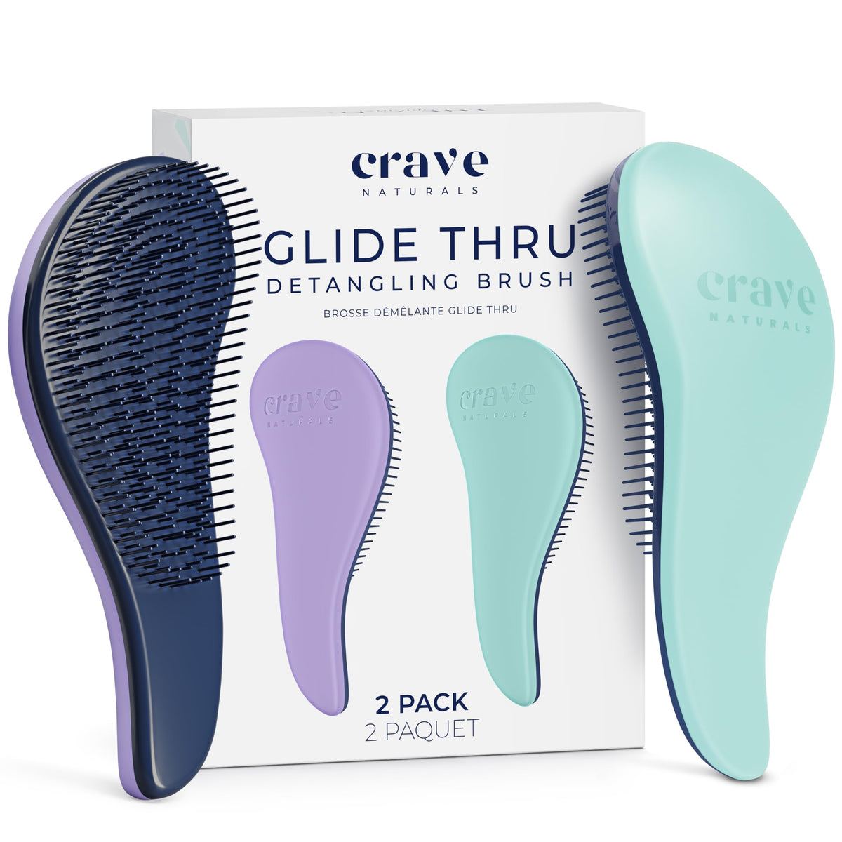 Crave Naturals Glide Thru Detangling Hairbrush that Glides Through Tangles For Wet, Dry and Damaged Hair - Gentle Detangler Styling Tool for Adults, Kids, Men and Women - 7.5 x 3 in, Turquoise