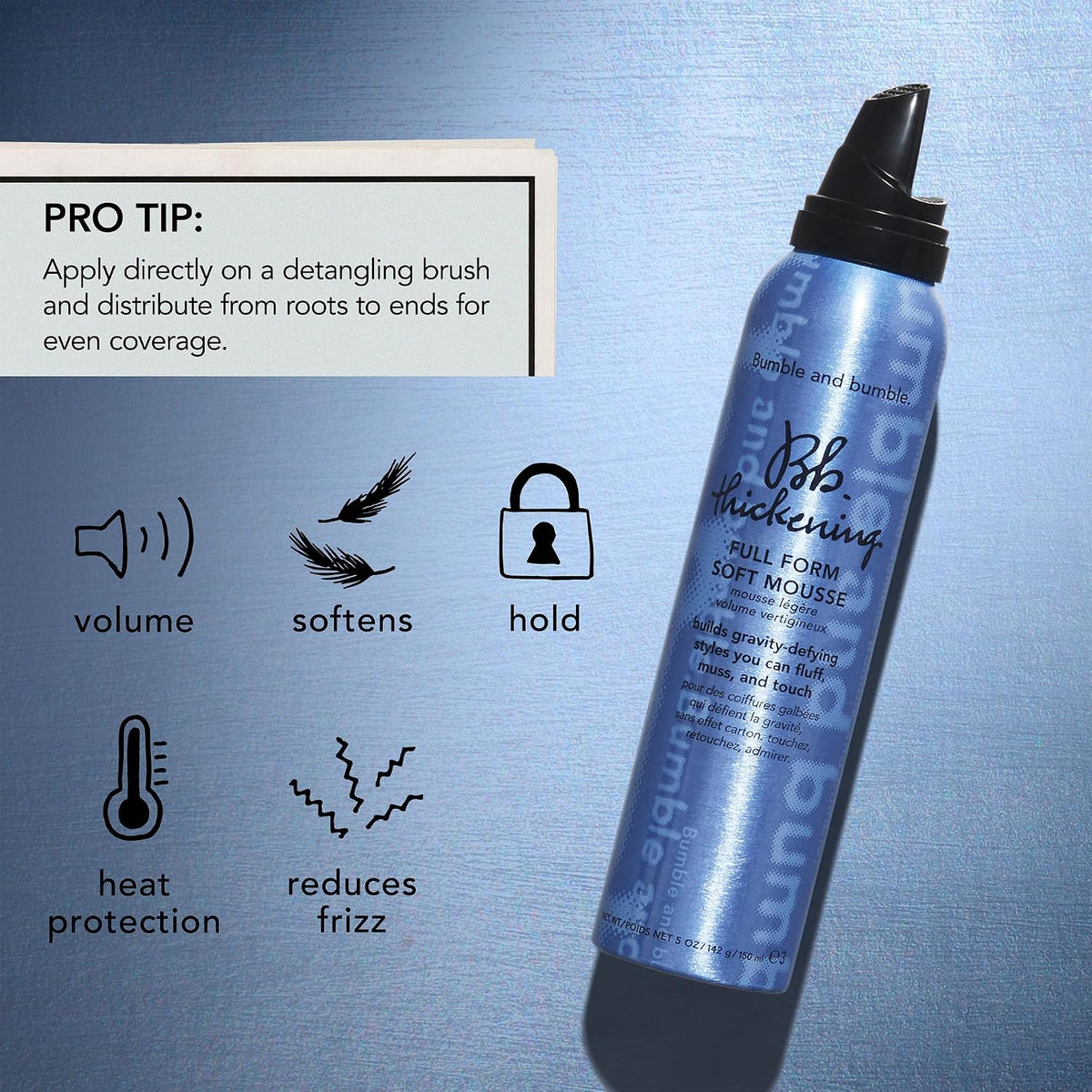 Bumble and bumble. Thickening Full Form Soft Hair Mousse | Volumizing Hair Mousse Adds Heat Protection and Soft Hold | Anti Frizz | For Fine to Medium Straight, Wavy Hair Types, 5 Ounce