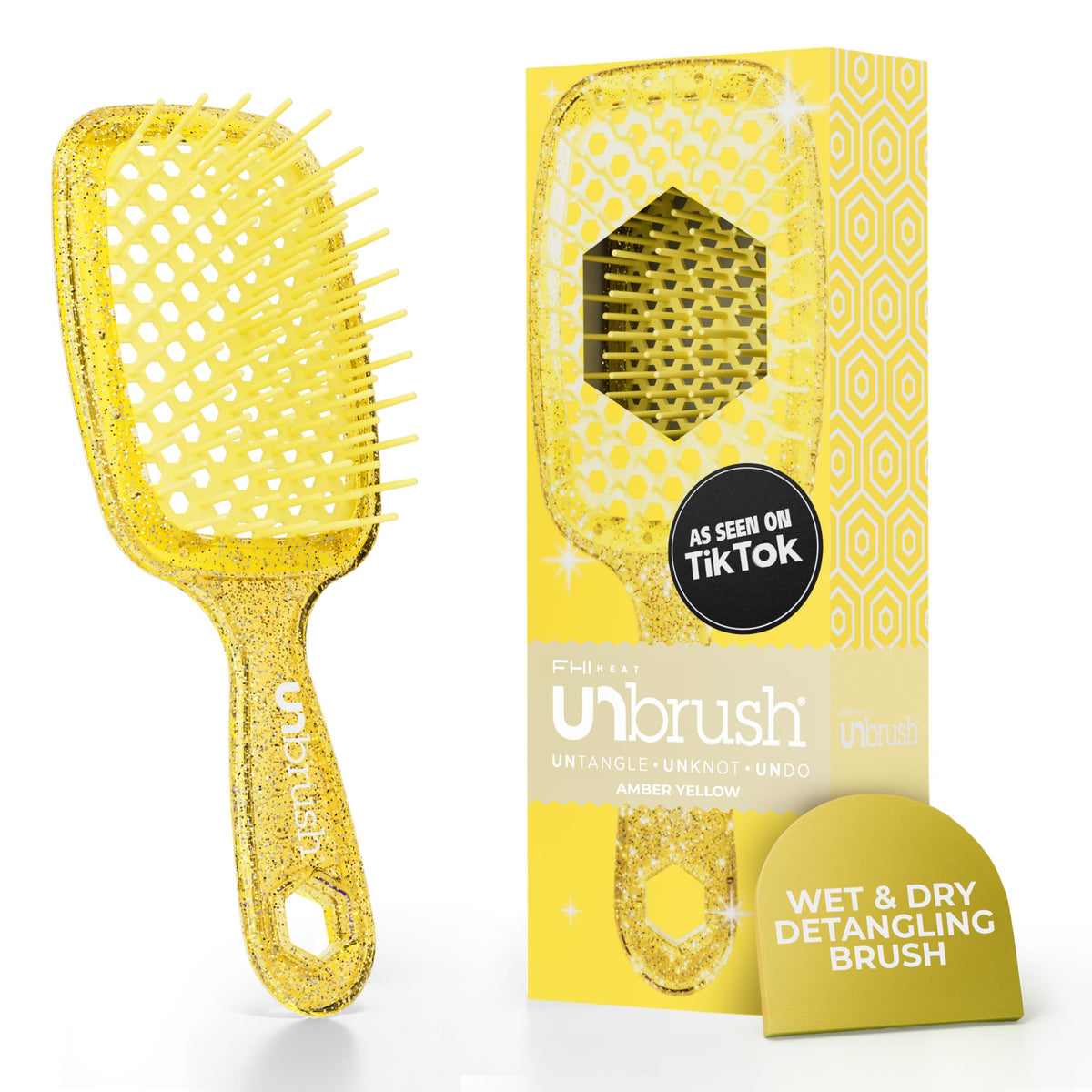 FHI Heat UNbrush Detangling Brush for Pain-Free Brushing on All Wet or Dry Hair Types — Durable DuoFlex Anti-Static Bristles, Lightweight Handle, Vented Hair Brush