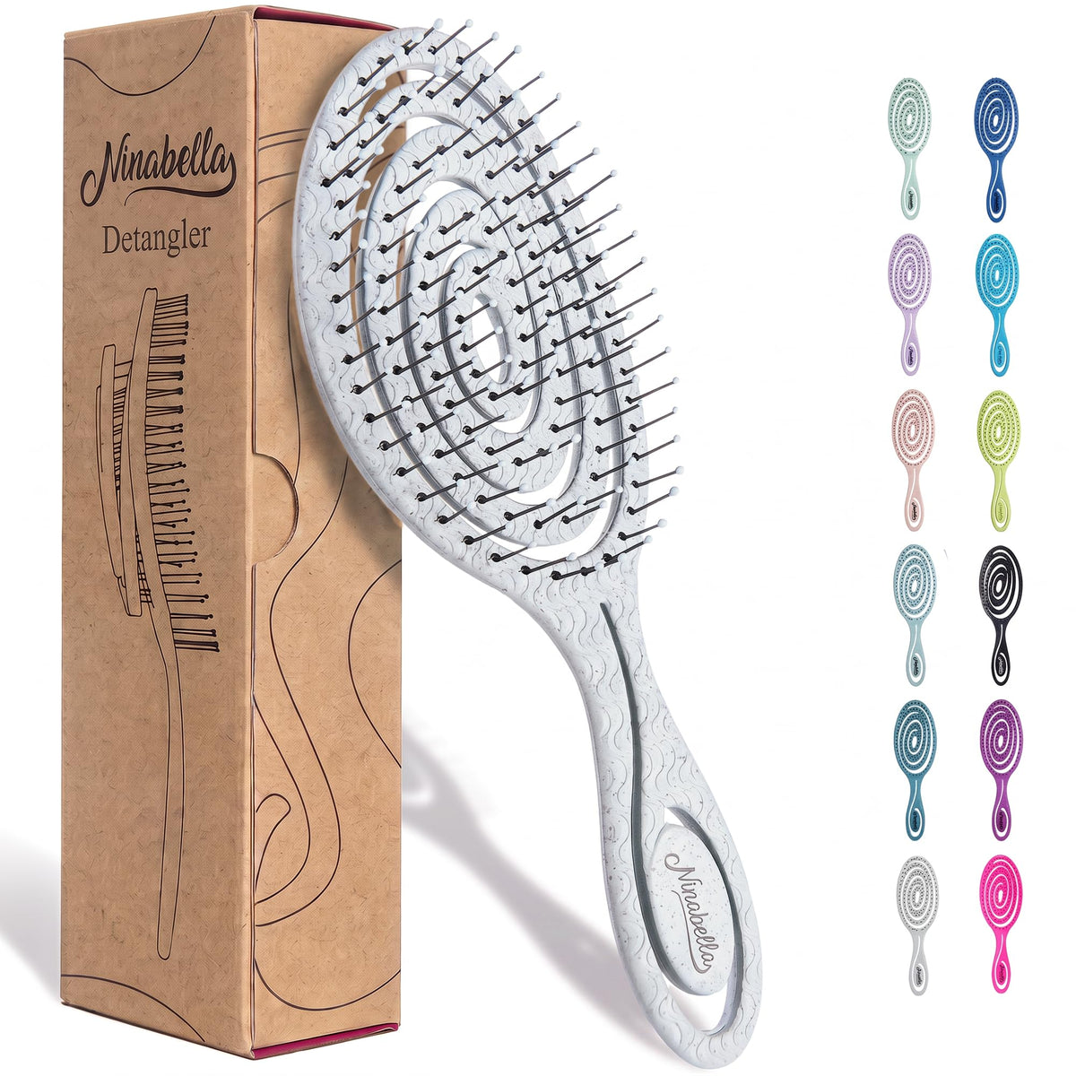 Ninabella Detangler Brush - No Tangle Hair Brush for Women, Fine, Thick and Long Hair - Hairbrush for Wet and Dry Hair, Gentle on the Scalp - Green