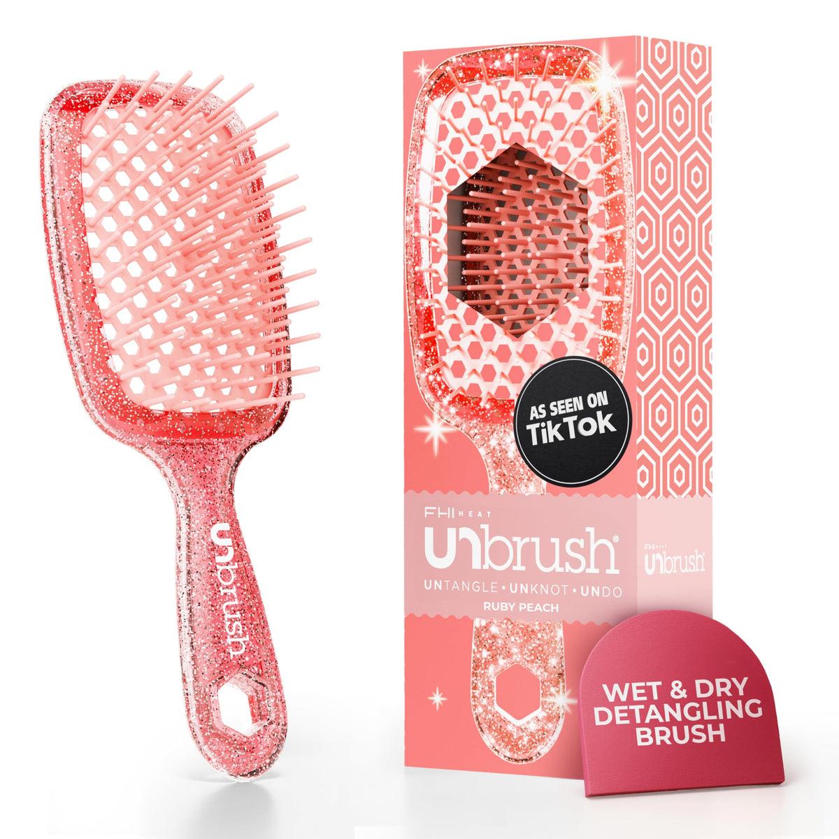 FHI Heat UNbrush Detangling Brush for Pain-Free Brushing on All Wet or Dry Hair Types — Durable DuoFlex Anti-Static Bristles, Lightweight Handle, Vented Hair Brush