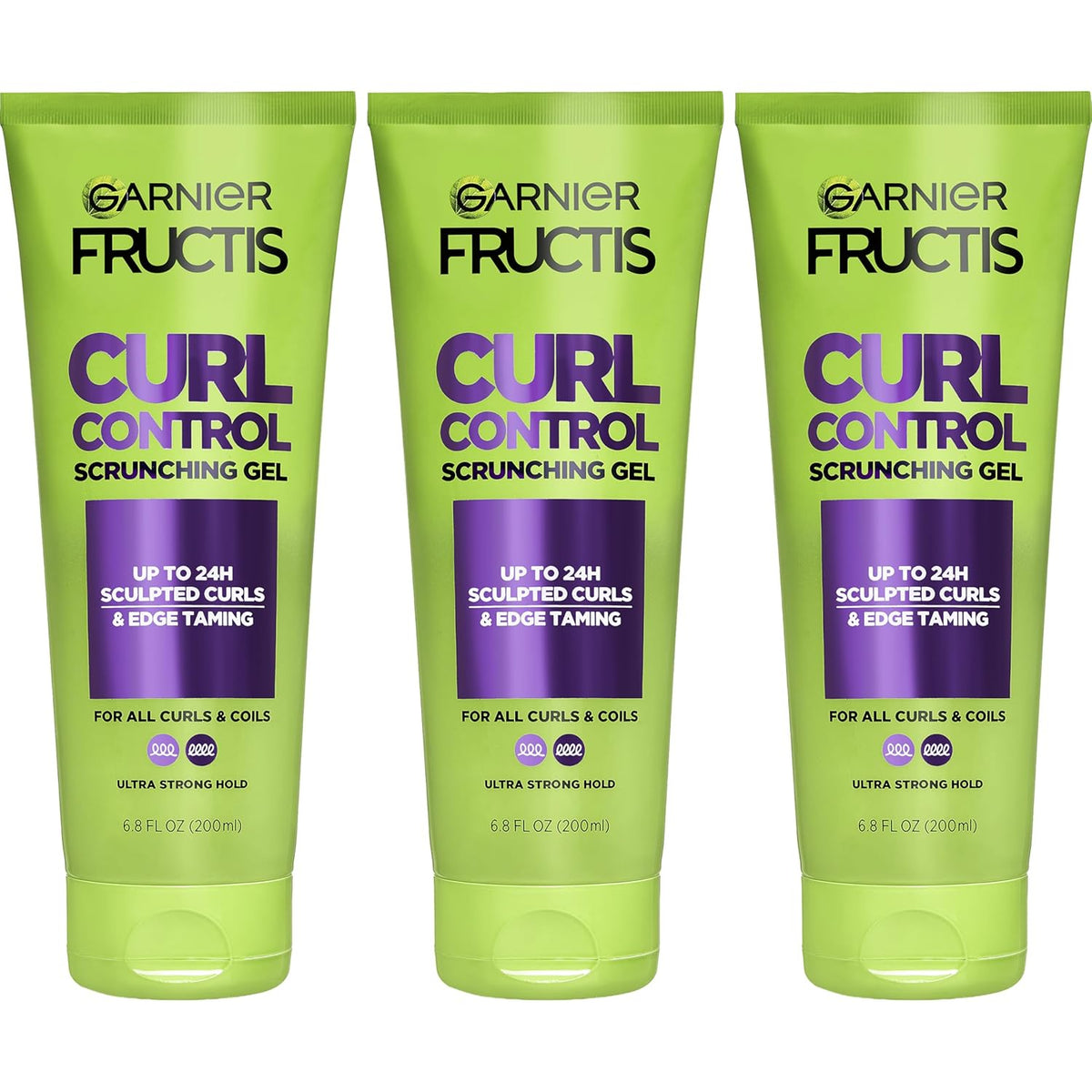 Garnier Fructis Curl Control Scrunching Hair Gel, Curl Jelly for Curly, Wavy, and Coily Hair with Frizz & Edge Control, Up to 24 HR Shape & Shine, 6.8 Fl Oz, 3 Count (Packaging May Vary)