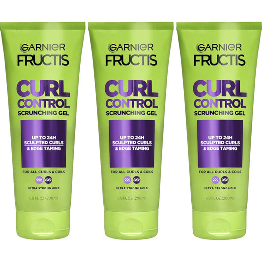 Garnier Fructis Curl Control Scrunching Hair Gel, Curl Jelly for Curly, Wavy, and Coily Hair with Frizz & Edge Control, Up to 24 HR Shape & Shine, 6.8 Fl Oz, 3 Count (Packaging May Vary)