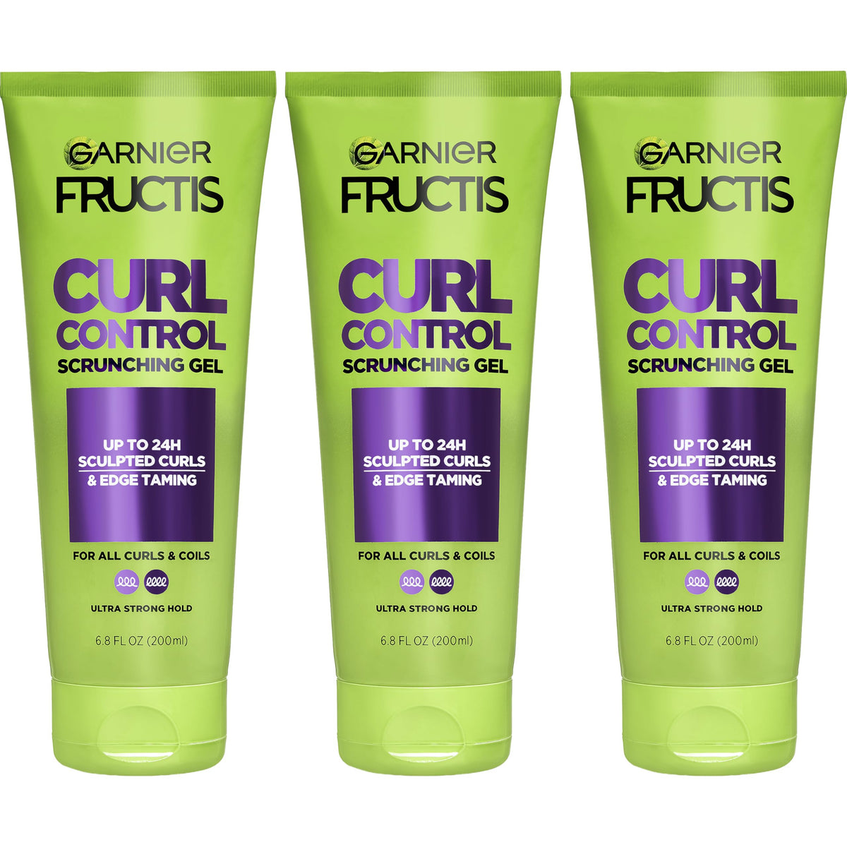 Garnier Fructis Curl Control Scrunching Hair Gel, Curl Jelly for Curly, Wavy, and Coily Hair with Frizz & Edge Control, Up to 24 HR Shape & Shine, 6.8 Fl Oz, 3 Count (Packaging May Vary)