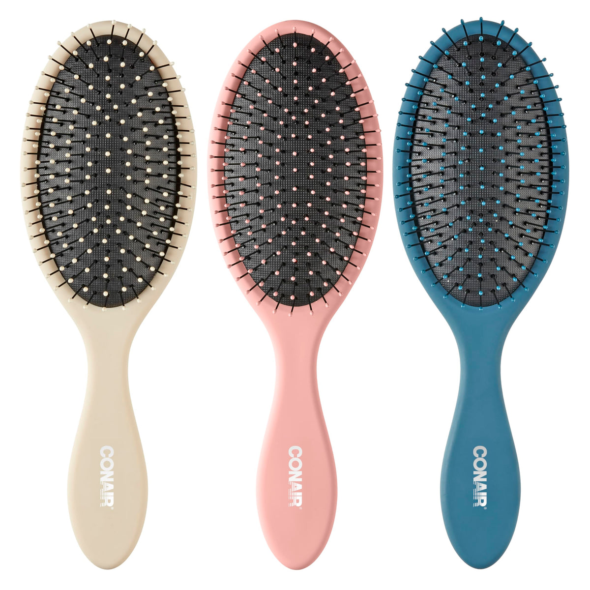Conair Hair Brush Set, Detangling, 3-Pc, Beige, Navy, Coral
