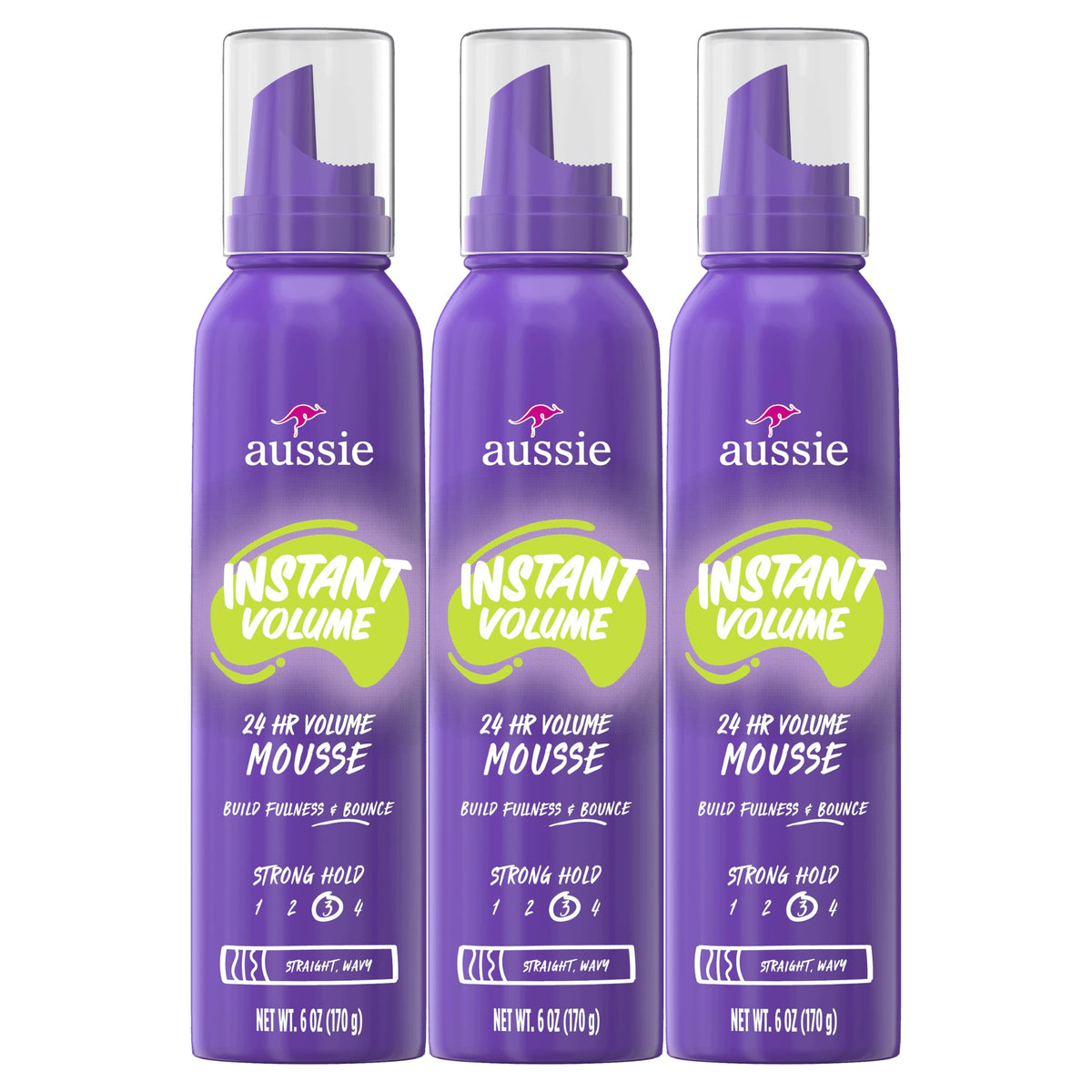 Aussie Instant Volume Mousse Triple Pack, 24-hour Volume Mousse, 6 oz