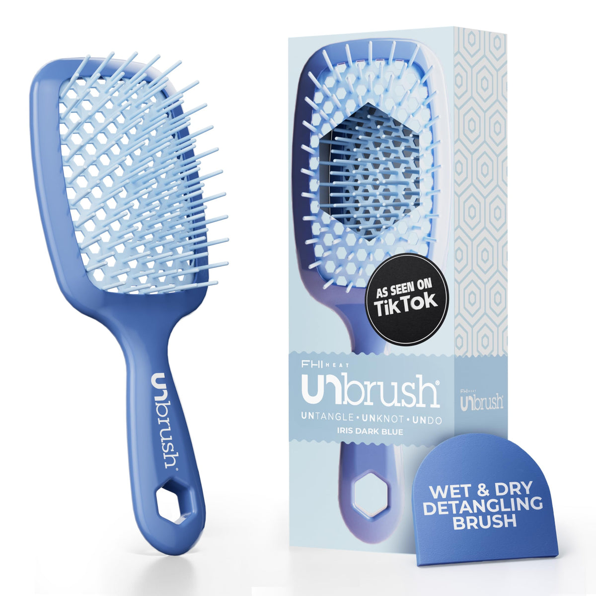 FHI Heat UNbrush Detangling Brush for Pain-Free Brushing on All Wet or Dry Hair Types — Durable DuoFlex Anti-Static Bristles, Lightweight Handle, Vented Hair Brush