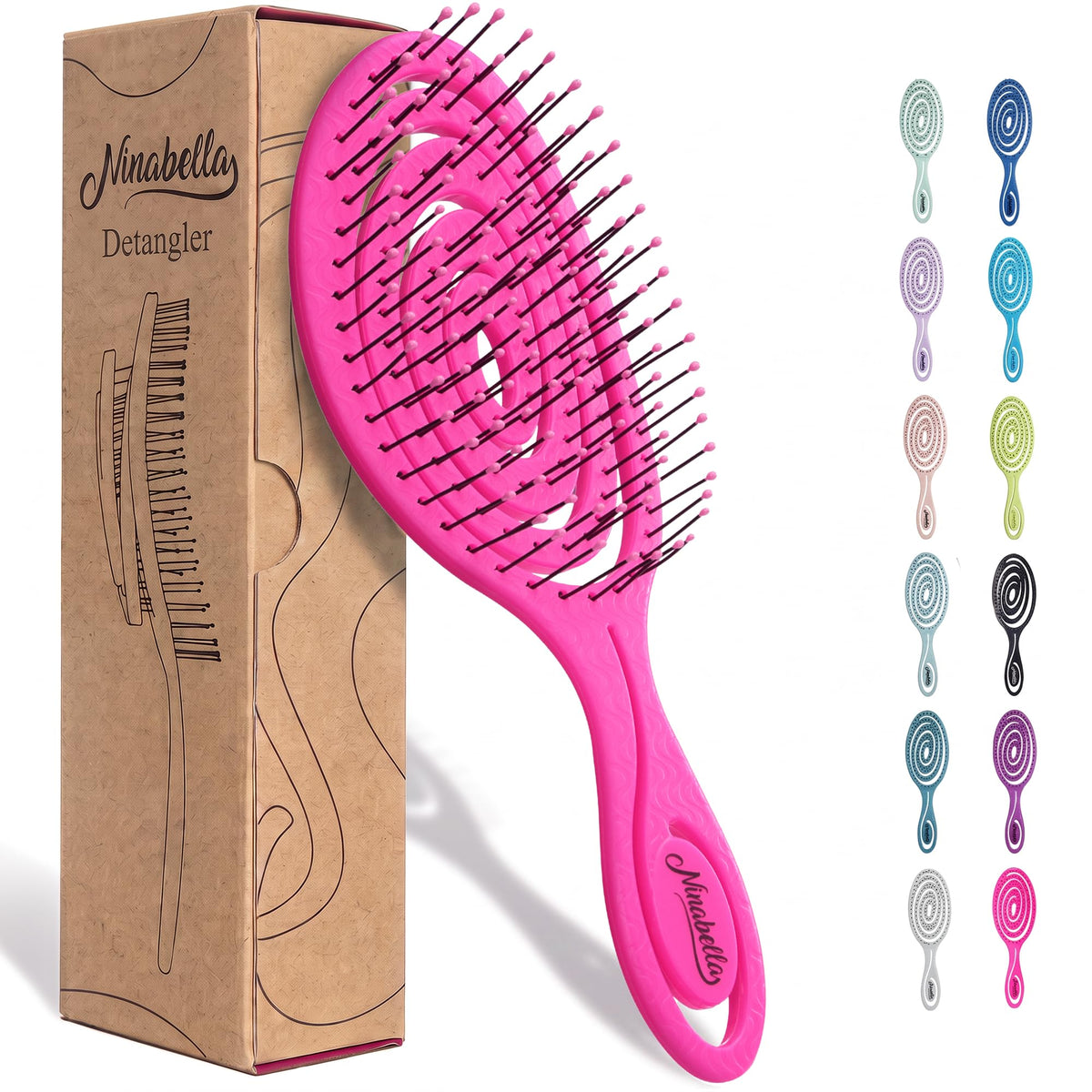 Ninabella Detangler Brush - No Tangle Hair Brush for Women, Fine, Thick and Long Hair - Hairbrush for Wet and Dry Hair, Gentle on the Scalp - Green