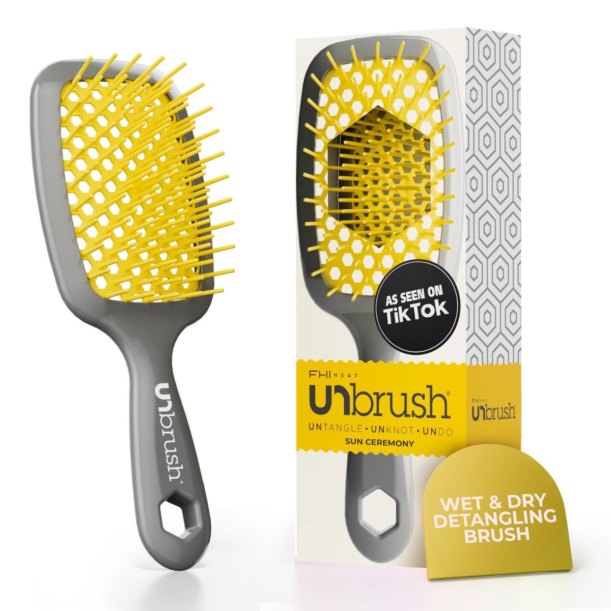 FHI Heat UNbrush Detangling Brush for Pain-Free Brushing on All Wet or Dry Hair Types — Durable DuoFlex Anti-Static Bristles, Lightweight Handle, Vented Hair Brush