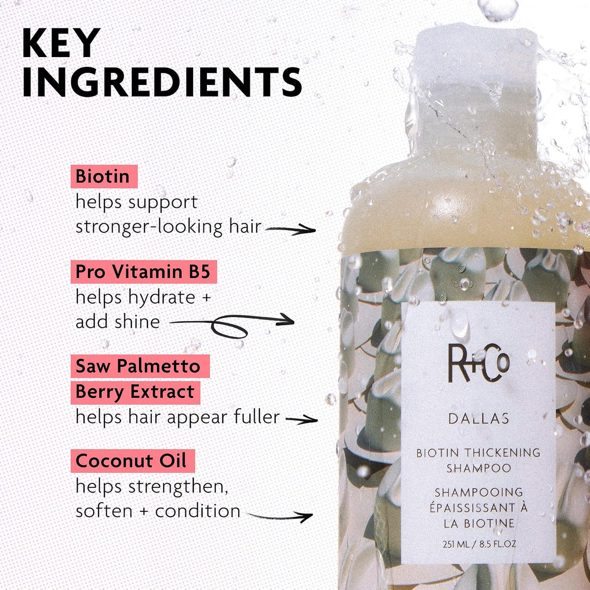 R+Co DALLAS Biotin Thickening Shampoo – Volumizing & Strengthening Hair Cleanser, All Hair Types