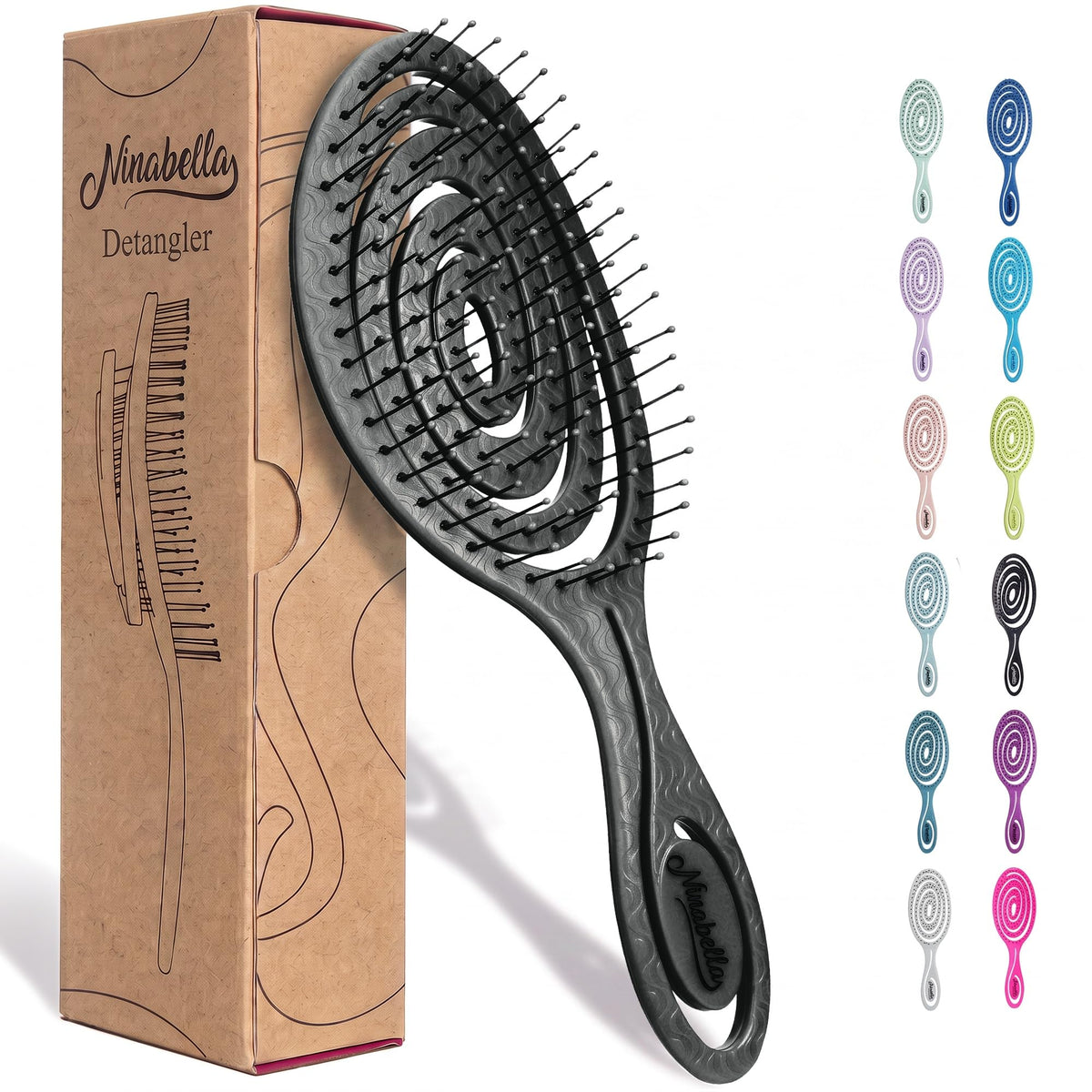 Ninabella Detangler Brush - No Tangle Hair Brush for Women, Fine, Thick and Long Hair - Hairbrush for Wet and Dry Hair, Gentle on the Scalp - Green