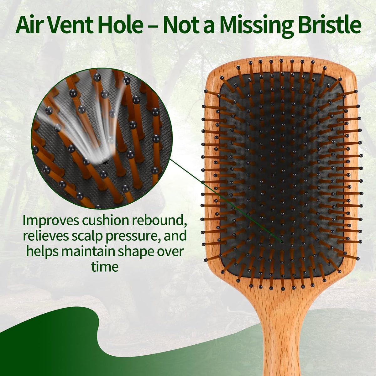 Hair Brush for Men and Women, Wet Brush with Wooden Handle, Paddle Brush