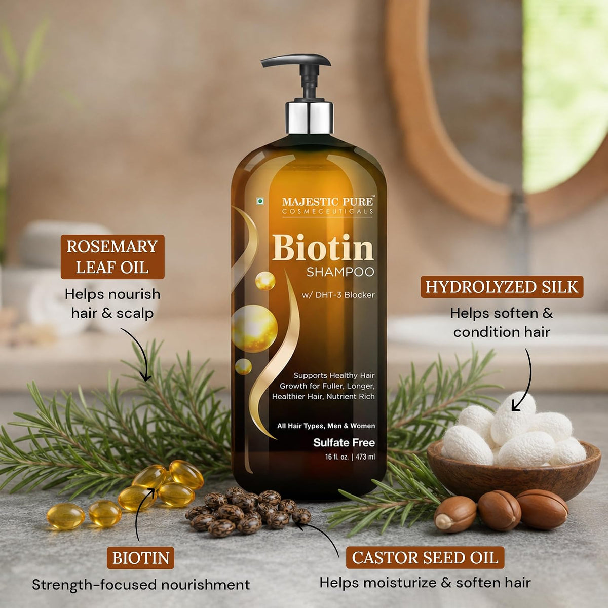 Majestic Pure Biotin Shampoo Sulfate & Paraben Free - 16 Fl Oz