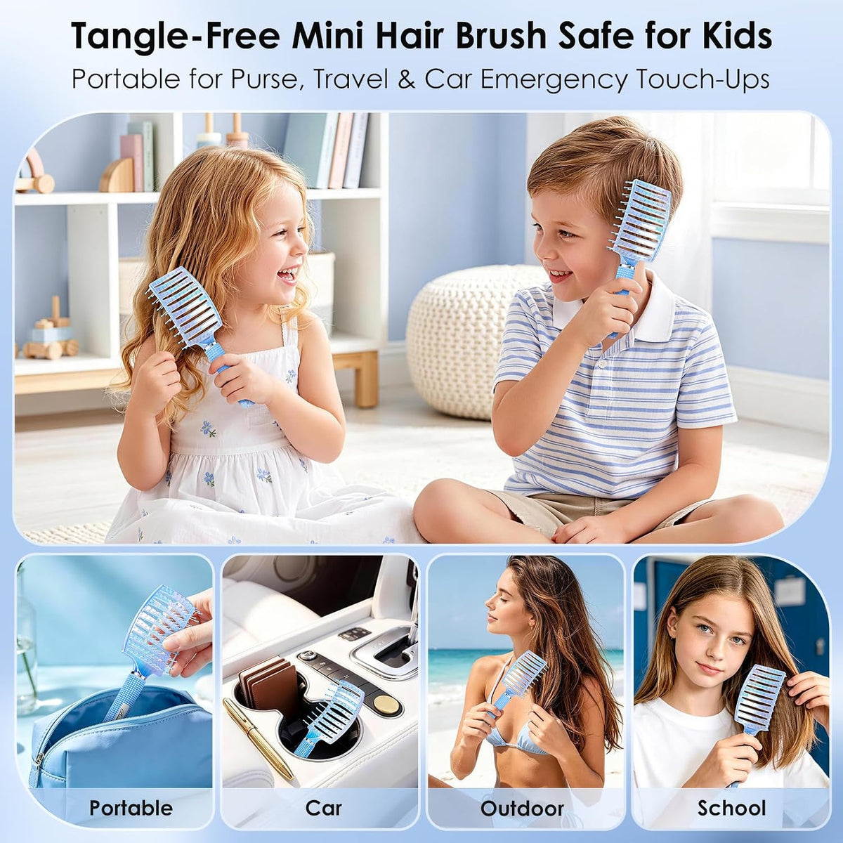 Hair Brush, Large & Mini Curved Vented Detangler Brushes for Women Girls