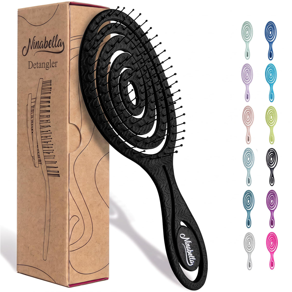 Ninabella Detangler Brush - No Tangle Hair Brush for Women, Fine, Thick and Long Hair - Hairbrush for Wet and Dry Hair, Gentle on the Scalp - Green