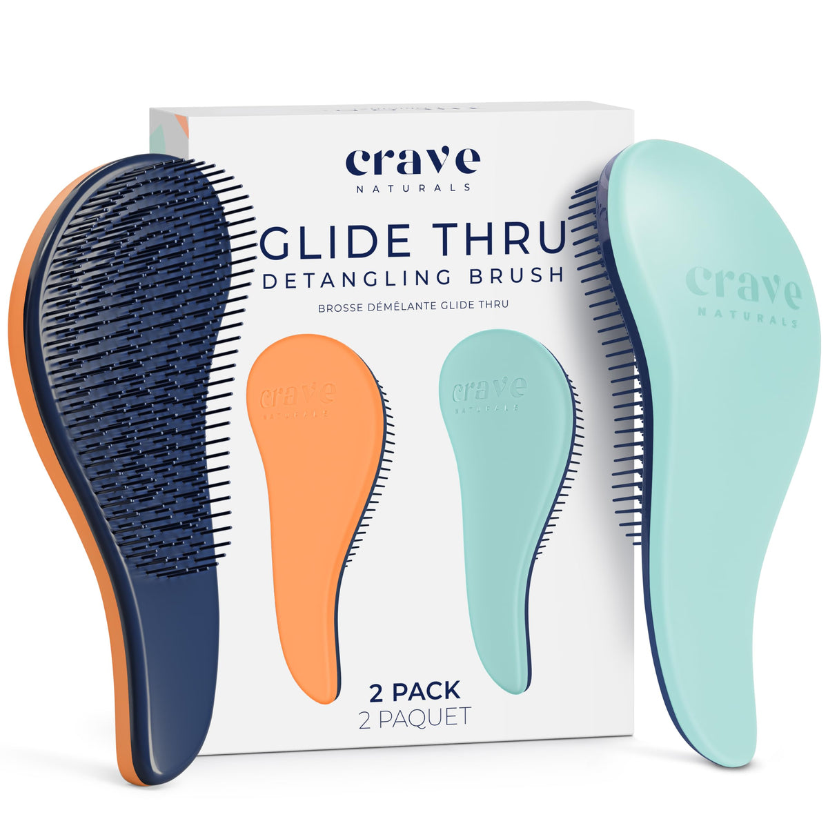 Crave Naturals Glide Thru Detangling Hairbrush that Glides Through Tangles For Wet, Dry and Damaged Hair - Gentle Detangler Styling Tool for Adults, Kids, Men and Women - 7.5 x 3 in, Turquoise