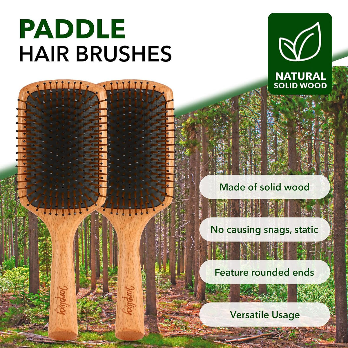 Hair Brush for Men and Women, Wet Brush with Wooden Handle, Paddle Brush