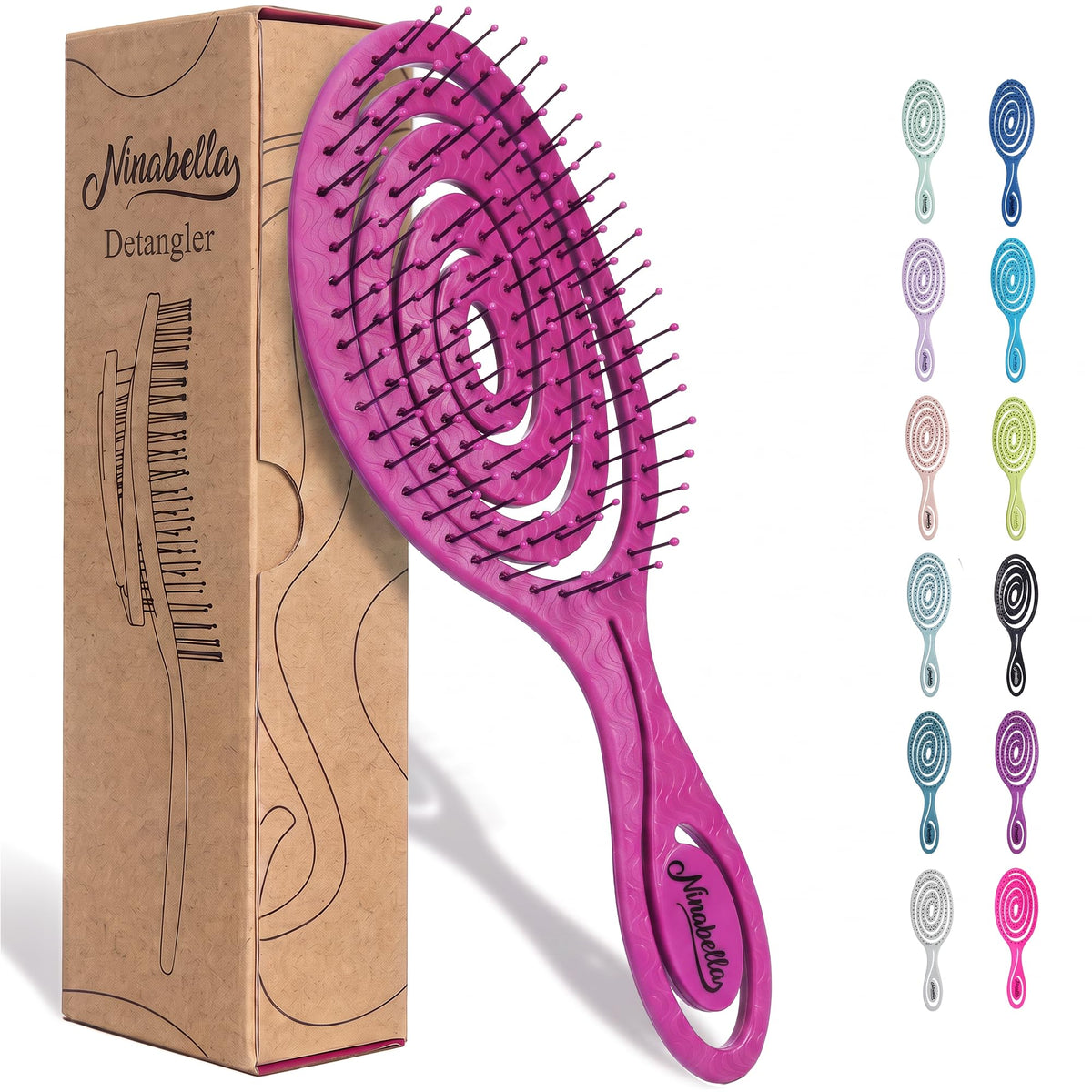 Ninabella Detangler Brush - No Tangle Hair Brush for Women, Fine, Thick and Long Hair - Hairbrush for Wet and Dry Hair, Gentle on the Scalp - Green