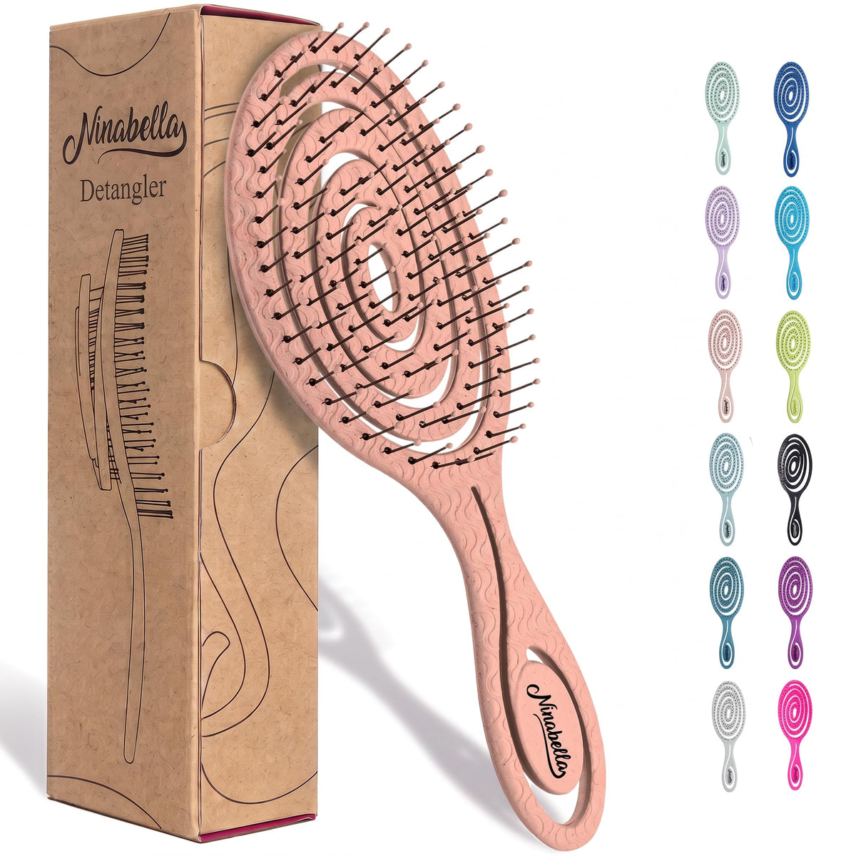 Ninabella Detangler Brush - No Tangle Hair Brush for Women, Fine, Thick and Long Hair - Hairbrush for Wet and Dry Hair, Gentle on the Scalp - Green