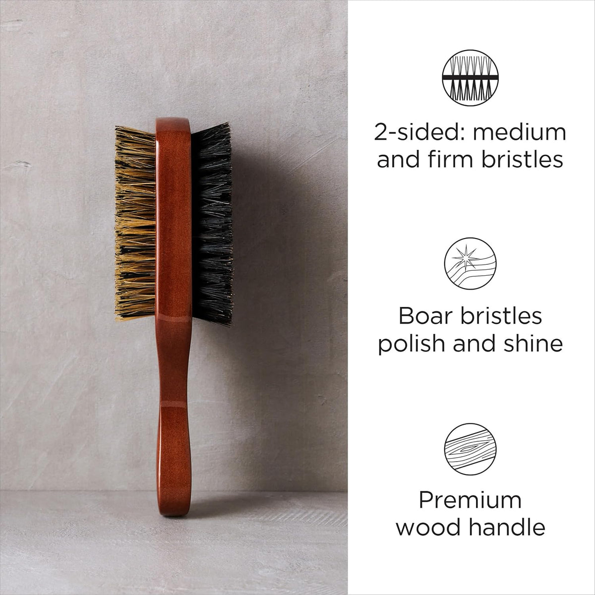 Diane Premium 100% Boar Bristle 2-Sided Club Brush for Men, Wood Handle