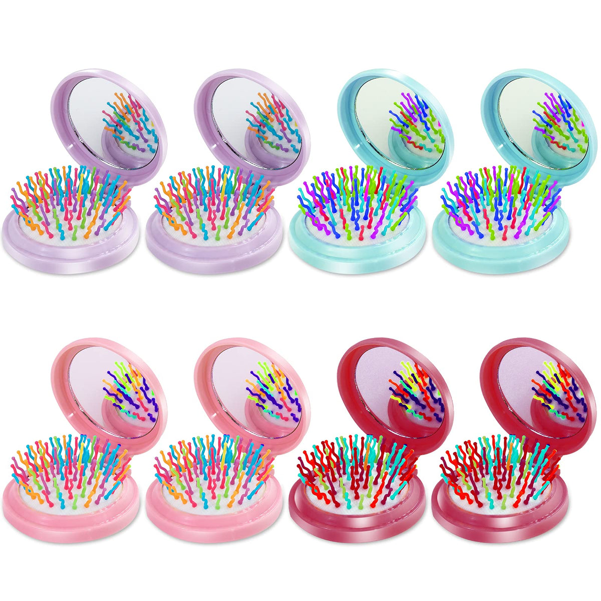 ONLYFU 18 Pcs Folding Travel Mirror Hair Brushes Round Folding Pocket Hair Brush Mini Portable Compact Hair Brush with Mirror for Women Girls