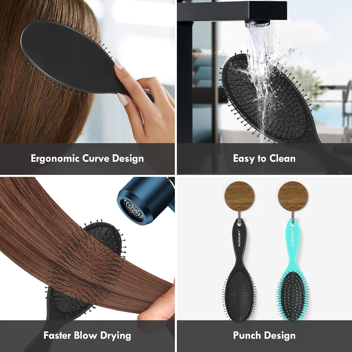 4 Pack Detangling Hair Brush - Air Cushion Detangler Hairbrush with Ultra Soft Bristles for Effortless Tangle Removal For Wet Dry Damaged Curly Fragile Hair for Women Men Boys Girls Adult Kids