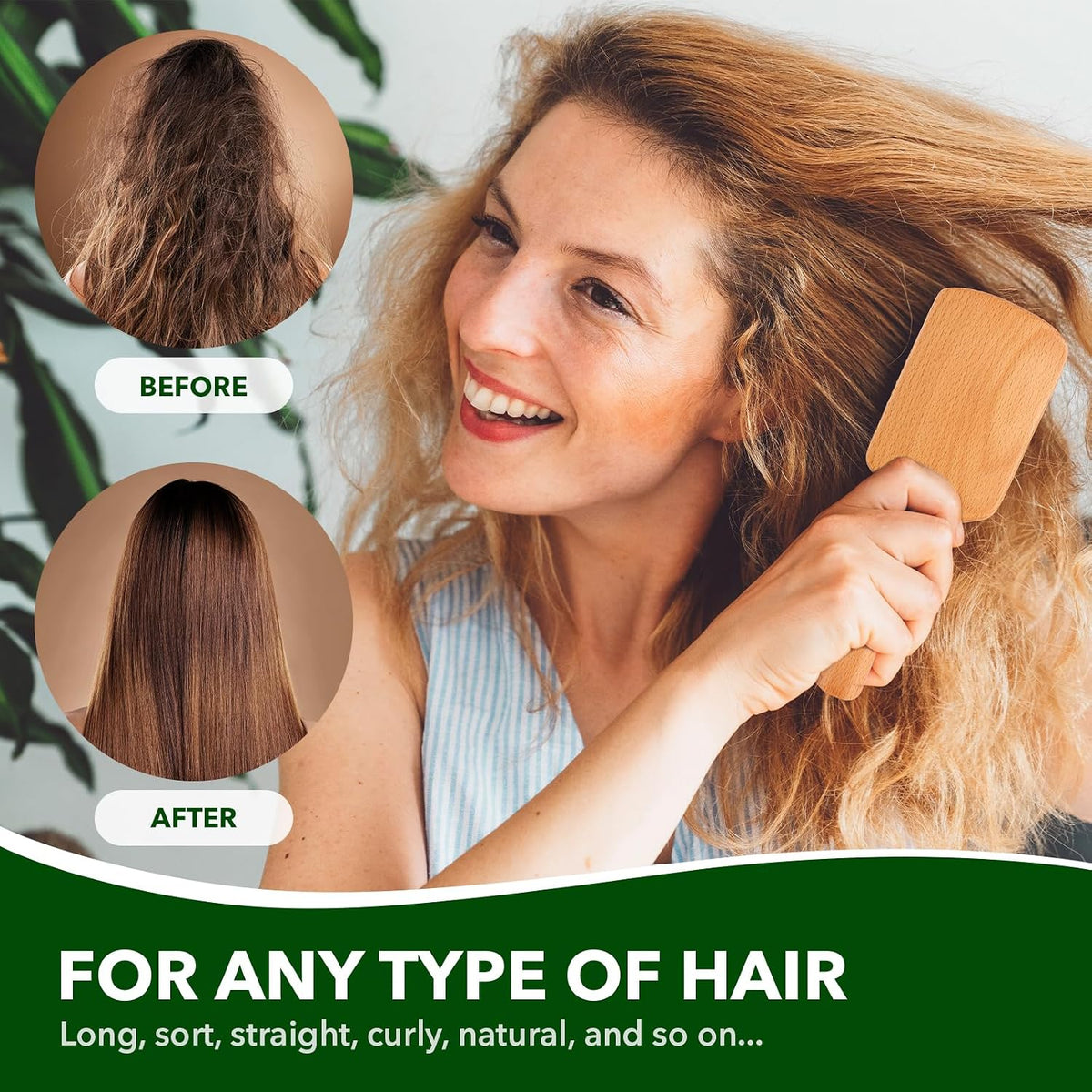 Hair Brush for Men and Women, Wet Brush with Wooden Handle, Paddle Brush