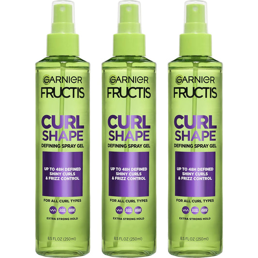Garnier Fructis Style Curl Shape Defining Spray Hair Gel, Strong Hold Frizz Control for Curly, Wavy, and Coily Hair, Nourishing Formula, 8.5 fl oz, 3 Count (Packaging May Vary)