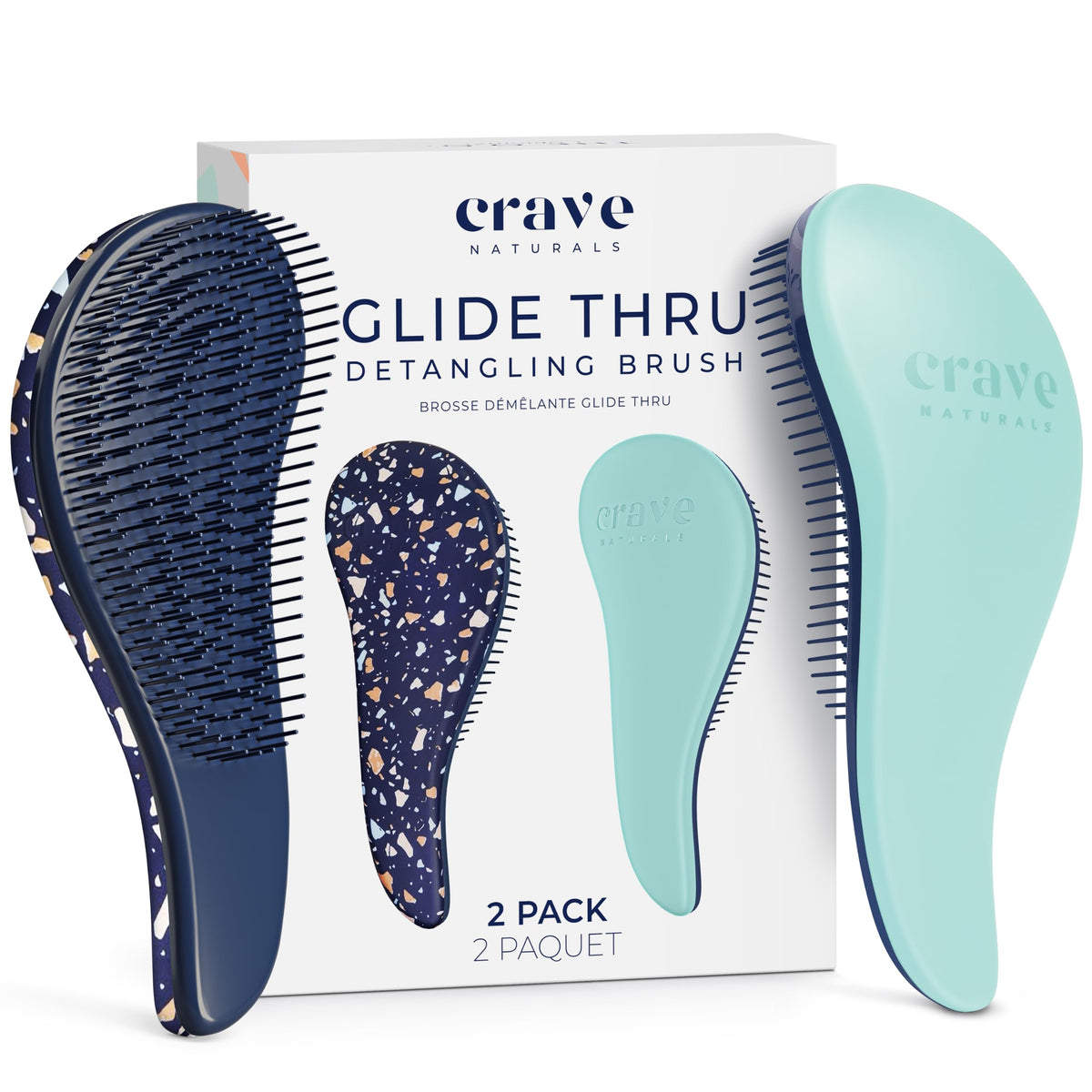 Crave Naturals Glide Thru Detangling Hairbrush that Glides Through Tangles For Wet, Dry and Damaged Hair - Gentle Detangler Styling Tool for Adults, Kids, Men and Women - 7.5 x 3 in, Turquoise