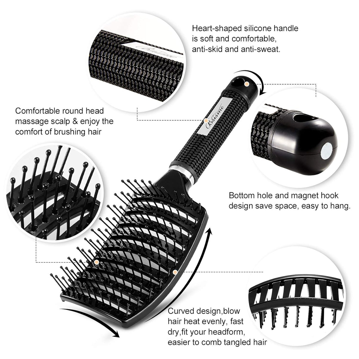 Hair Brush, Curved Vented Detangler Brush Faster Blow Drying for Women, Men