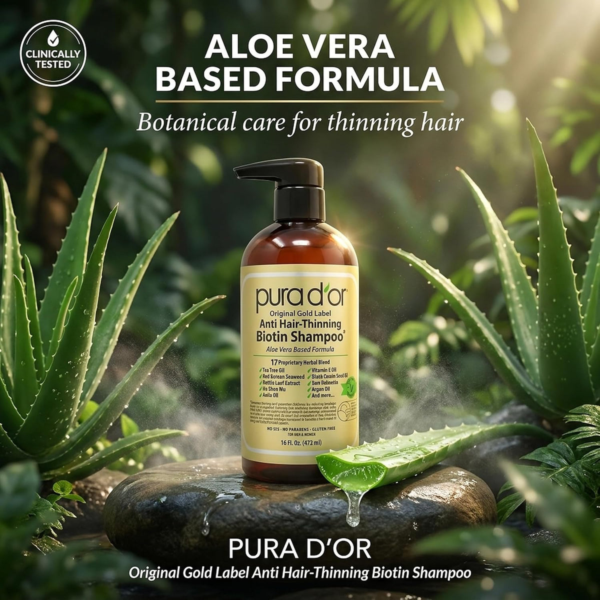 PURA D'OR Original Gold Label Anti-Hair Thinning Biotin Shampoo, 16oz