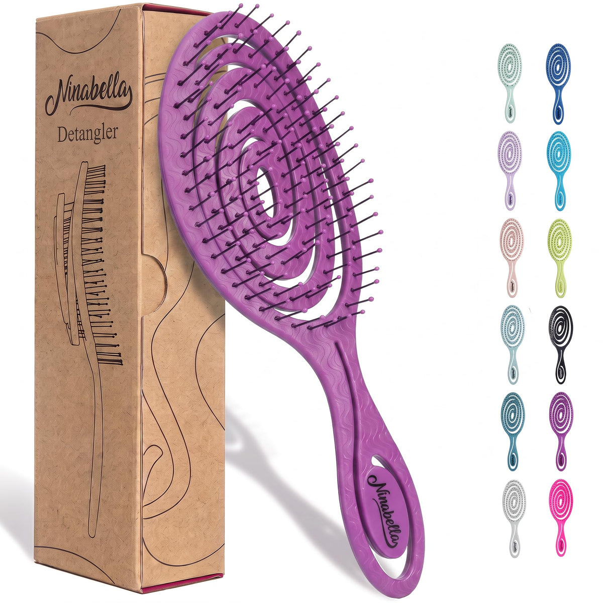 Ninabella Detangler Brush - No Tangle Hair Brush for Women, Fine, Thick and Long Hair - Hairbrush for Wet and Dry Hair, Gentle on the Scalp - Green
