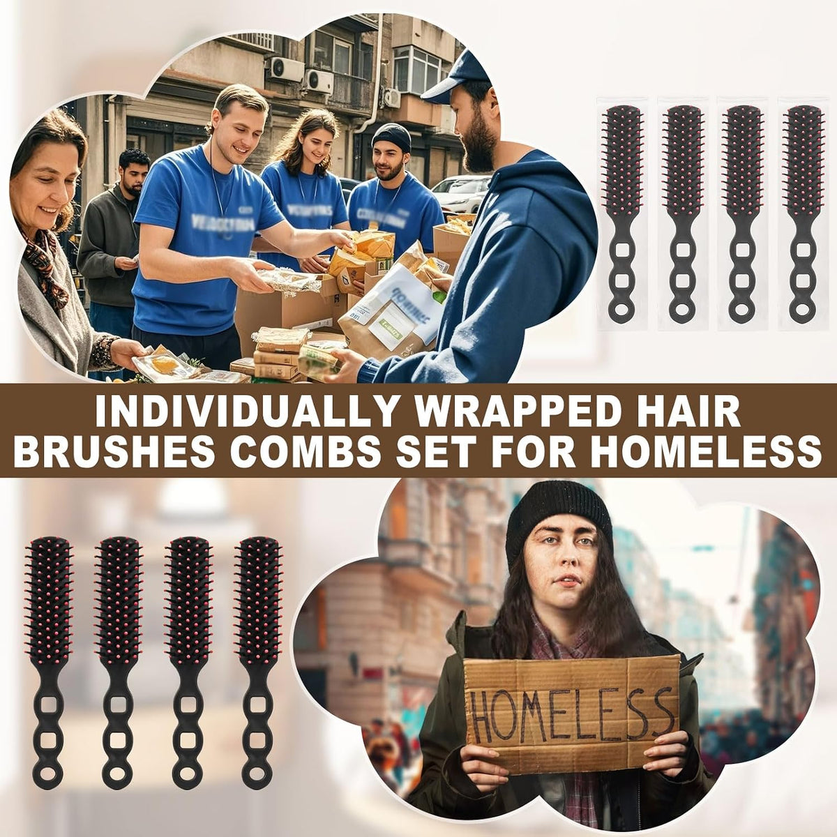 72PCS Bulk Hair Brushes for Homeless Individually Wrapped Hair Brush Bulk