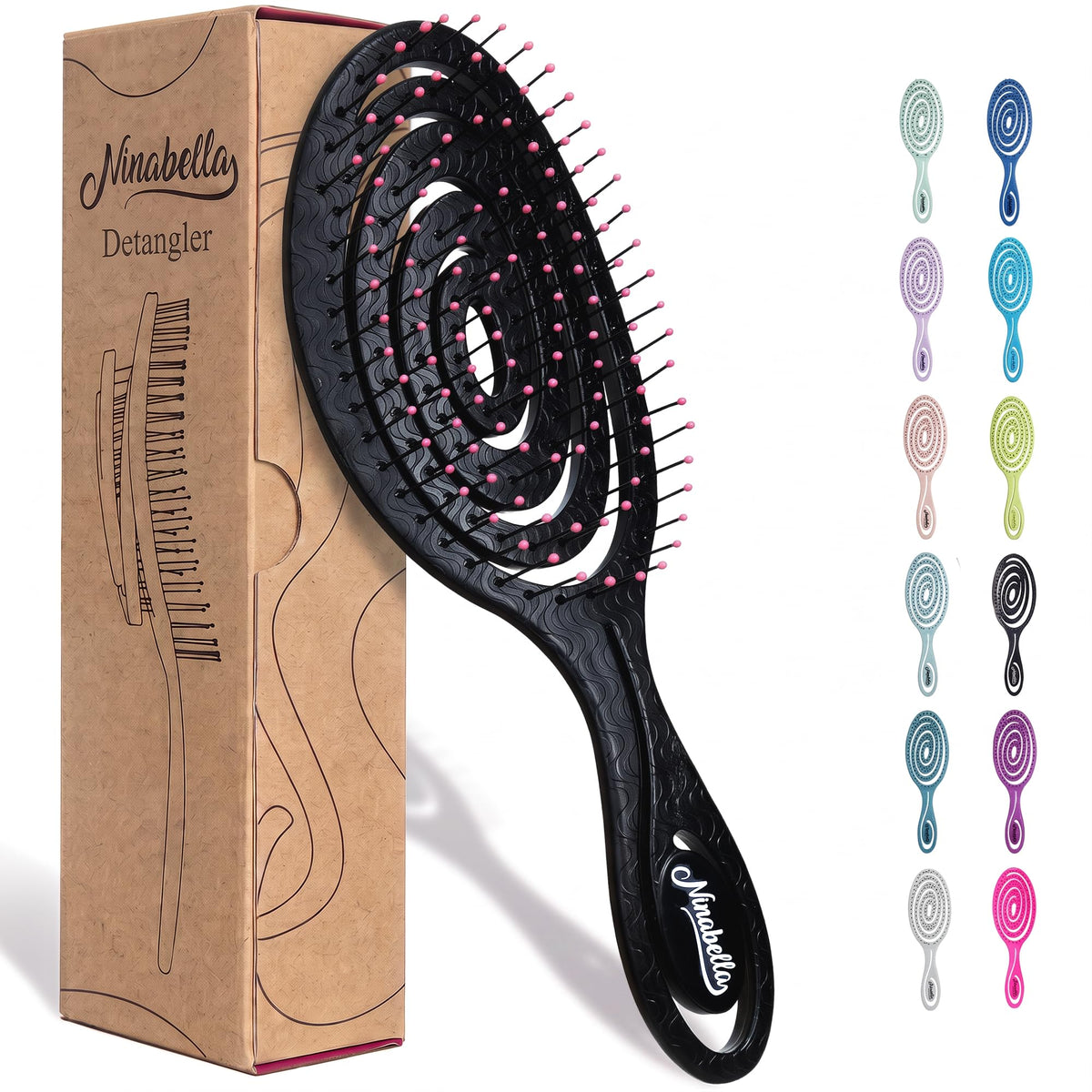 Ninabella Detangler Brush - No Tangle Hair Brush for Women, Fine, Thick and Long Hair - Hairbrush for Wet and Dry Hair, Gentle on the Scalp - Green