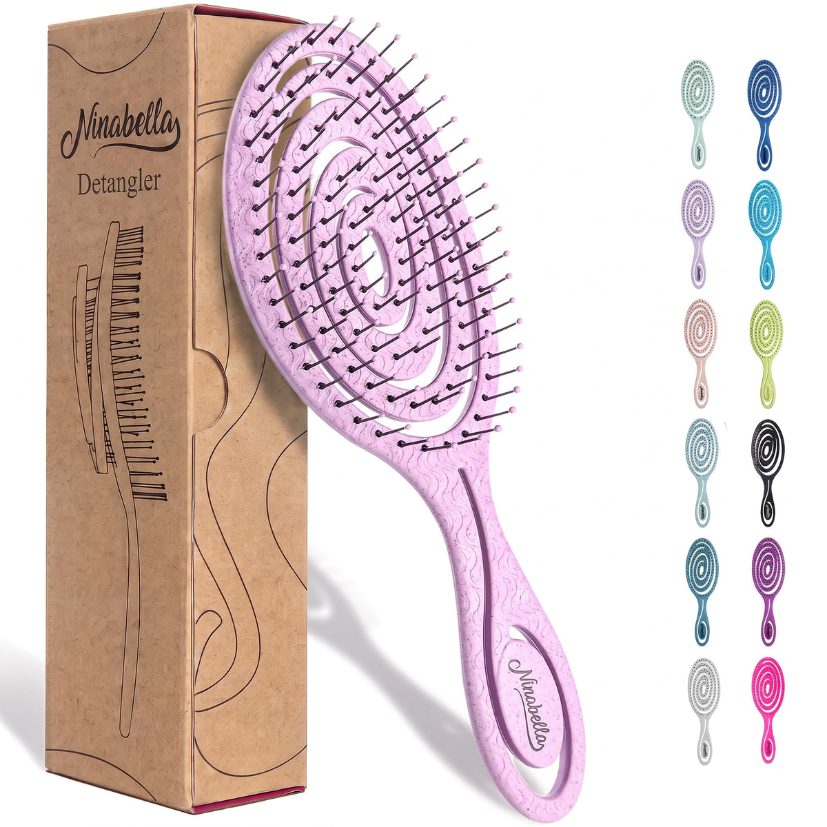 Ninabella Detangler Brush - No Tangle Hair Brush for Women, Fine, Thick and Long Hair - Hairbrush for Wet and Dry Hair, Gentle on the Scalp - Green