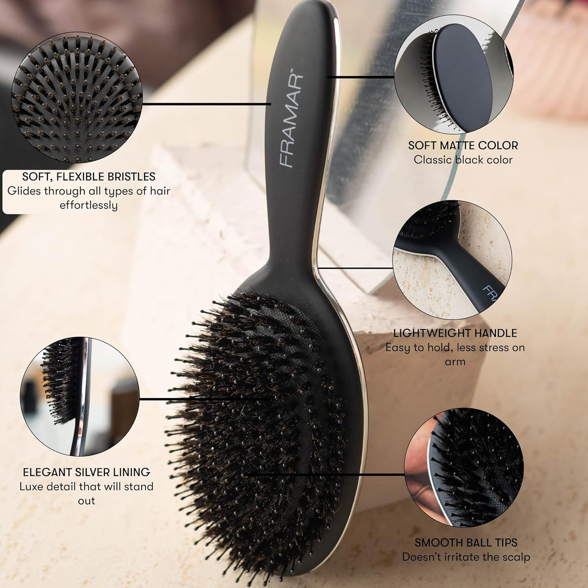 FRAMAR Soft Boar Bristle Hair Brush For Women, Boars Hair Brush For Women
