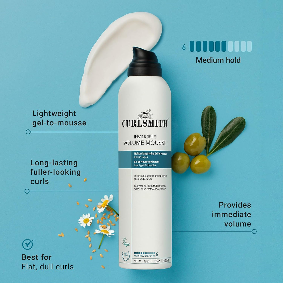 CURLSMITH Invincible Volume Mousse for Curly Hair (6.8 oz)