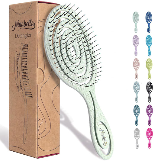 Ninabella Detangler Brush - No Tangle Hair Brush for Women, Fine, Thick and Long Hair - Hairbrush for Wet and Dry Hair, Gentle on the Scalp - Green