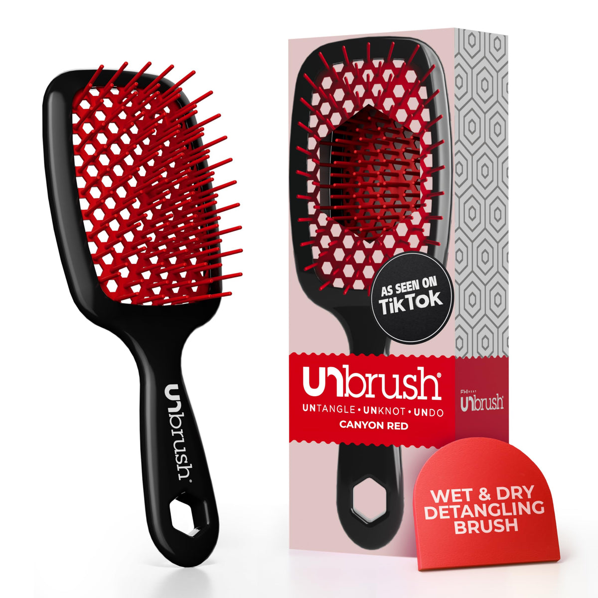 FHI Heat UNbrush Detangling Brush for Pain-Free Brushing on All Wet or Dry Hair Types — Durable DuoFlex Anti-Static Bristles, Lightweight Handle, Vented Hair Brush