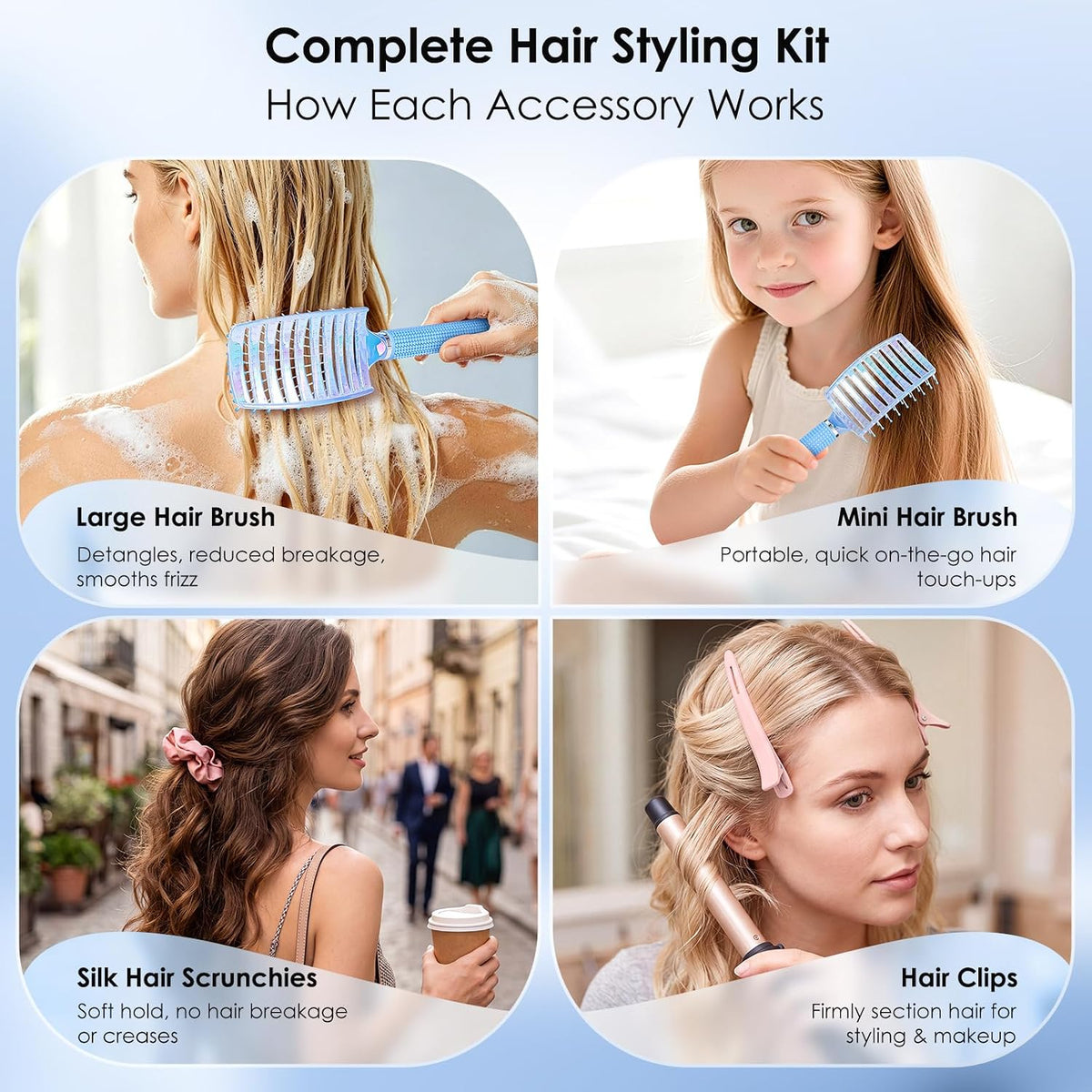 Hair Brush, Large & Mini Curved Vented Detangler Brushes for Women Girls